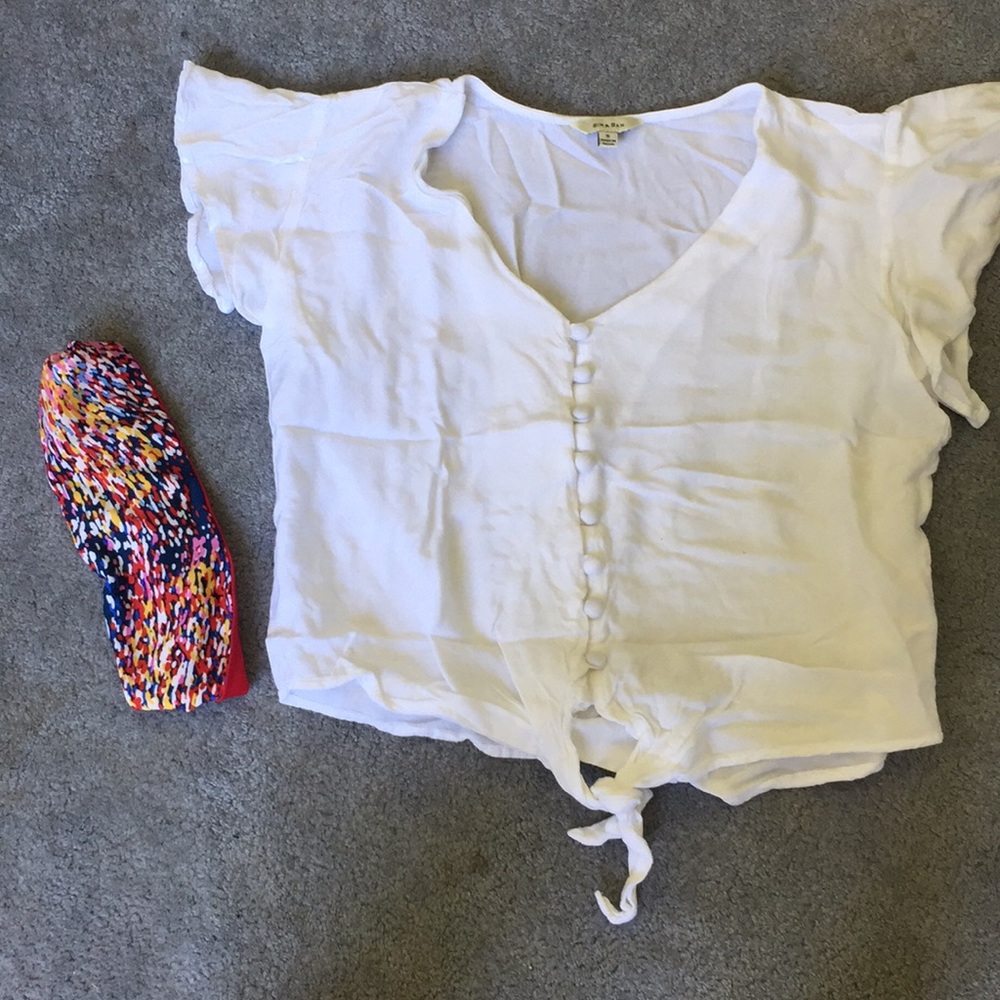 Soft Cool White Button Blouse w/ Headband